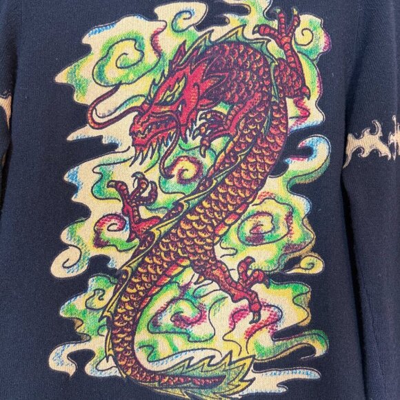 Raw 7 Vintage Cashmere Sweater Dragon Black Retro Medium - Picture 4 of 9